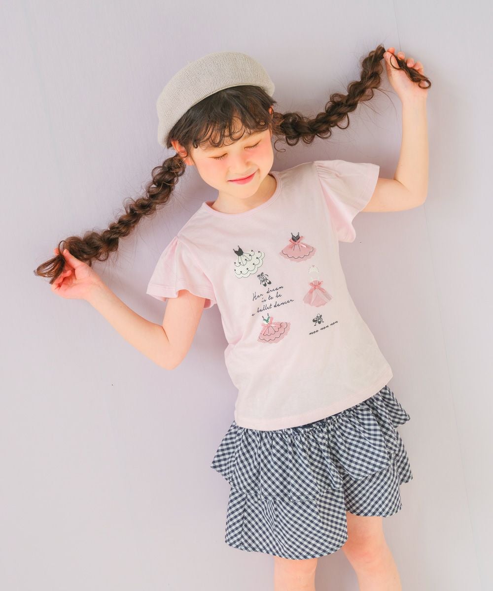 子供服 女の子 ギンガムチェック柄キュロットパンツ ネイビー(06) モデル画像2