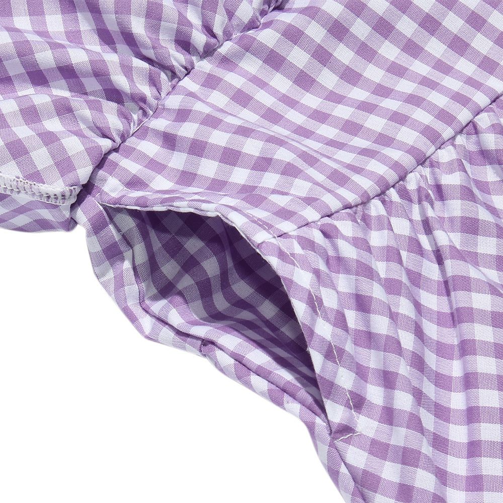 子供服 女の子 ギンガムチェック柄キュロットパンツ パープル(91) デザインポイント1