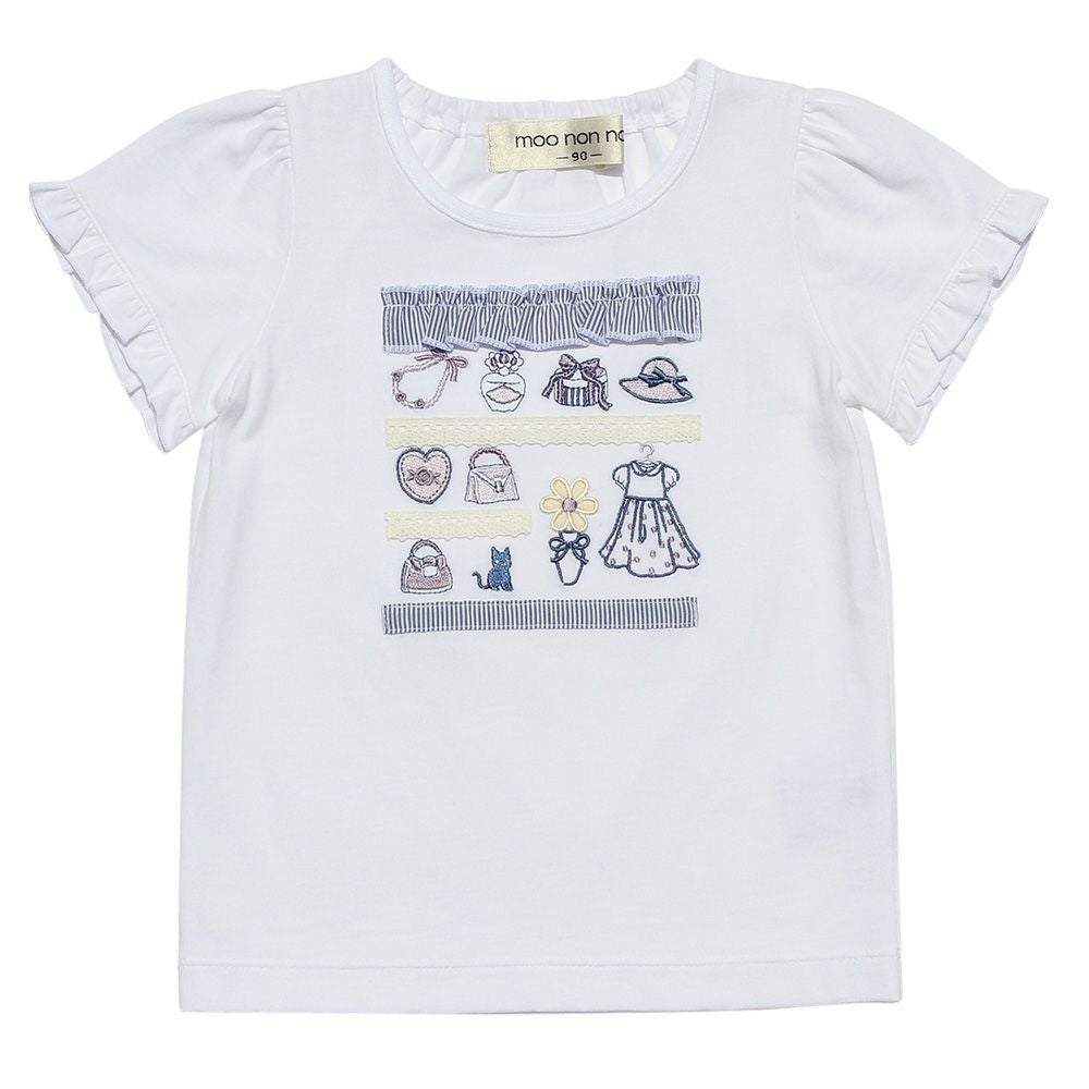 ベビー服 女の子 綿100％お洋服屋さん刺繍Tシャツ オフホワイト(11) 正面