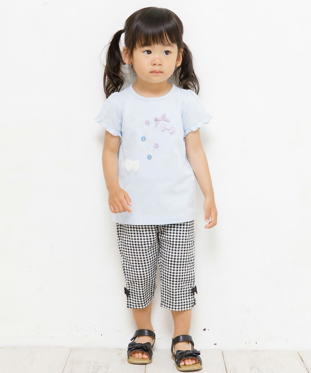 ベビー服 女の子 ベビーサイズ綿100％音符＆リボンモチーフ付きTシャツ ブルー(61) モデル画像4