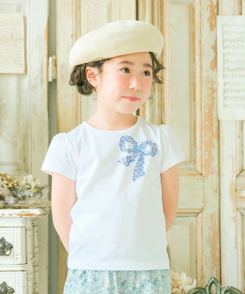 【女の子】小学生におすすめのおしゃれなプチプラ子供服 リボンモチーフ付Tシャツ