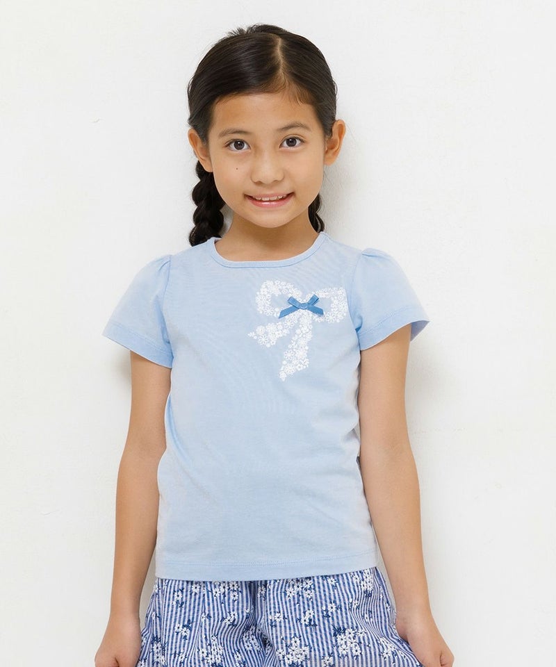 【女の子】小学生におすすめのおしゃれなプチプラ子供服　リボンモチーフ付Tシャツ