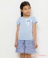 子供服 女の子 綿100％お花プリントリボンモチーフ付きTシャツ ブルー(61) モデル画像1
