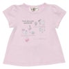 ベビー服 女の子 綿100％ベビーサイズリボン付きボタニカルお花モチーフプリントTシャツ ピンク(02) 正面