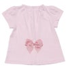 ベビー服 女の子 綿100％ベビーサイズリボン付きボタニカルお花モチーフプリントTシャツ ピンク(02) 背面