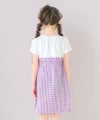 子供服 女の子 ギンガムチェック柄リボン付きギャザーワンピース パープル(91) モデル画像2