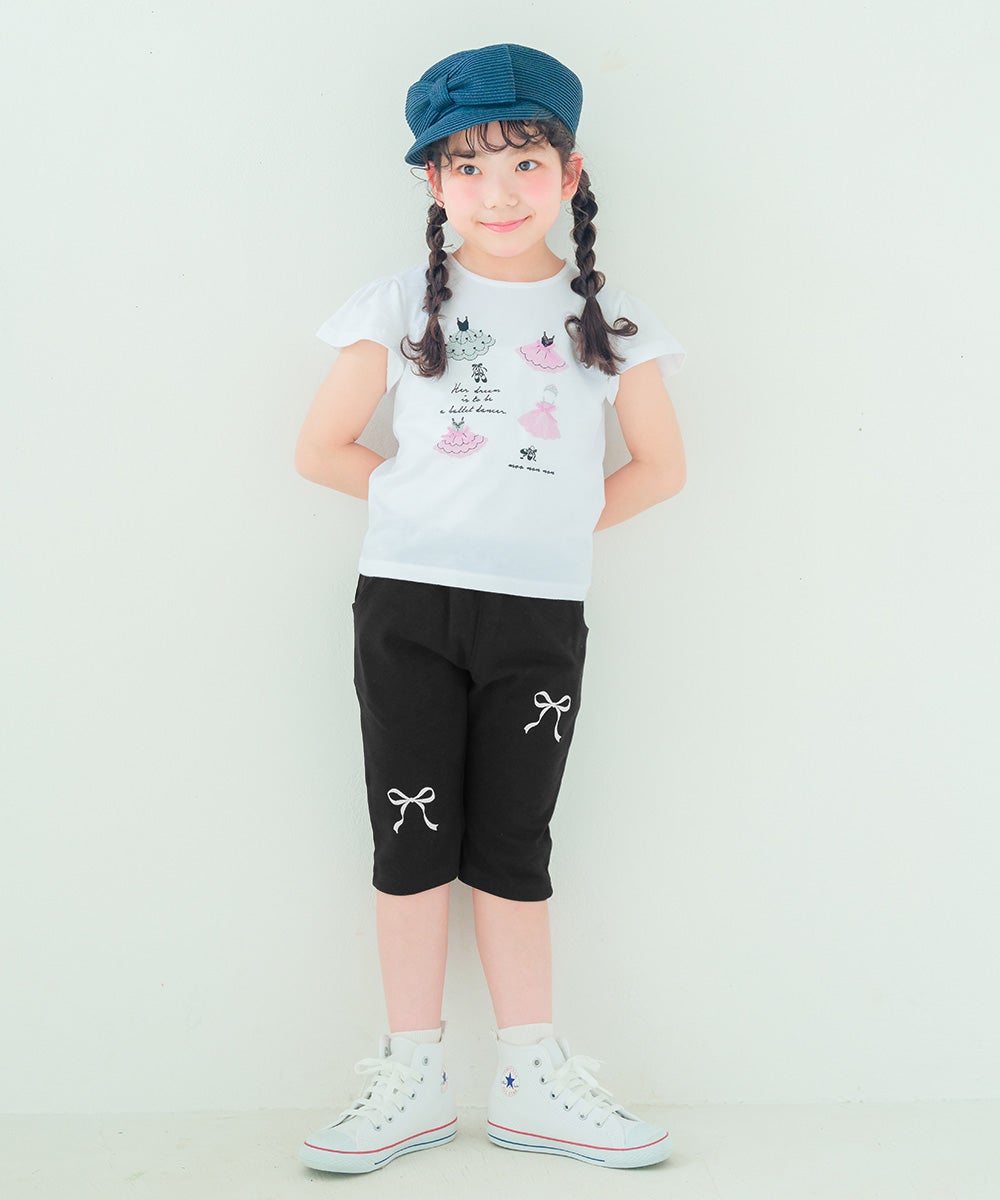 子供服 女の子 綿100％バレエプリントTシャツ オフホワイト(11) 