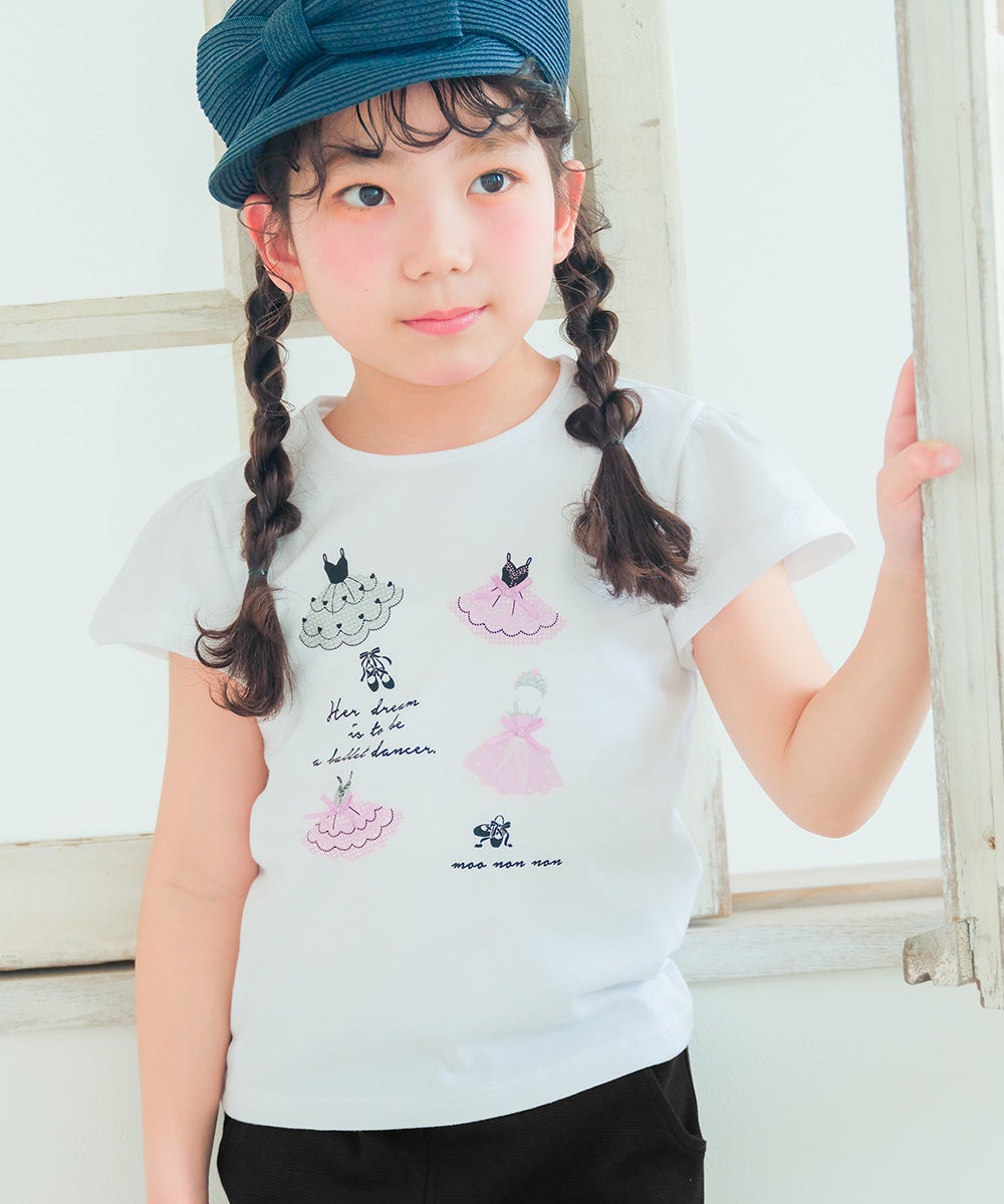 子供服 女の子 綿100％バレエプリントTシャツ