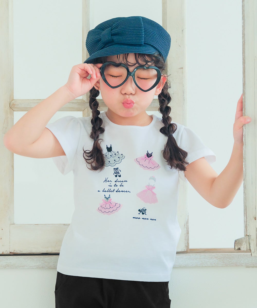 子供服 女の子 綿100％バレエプリントTシャツ