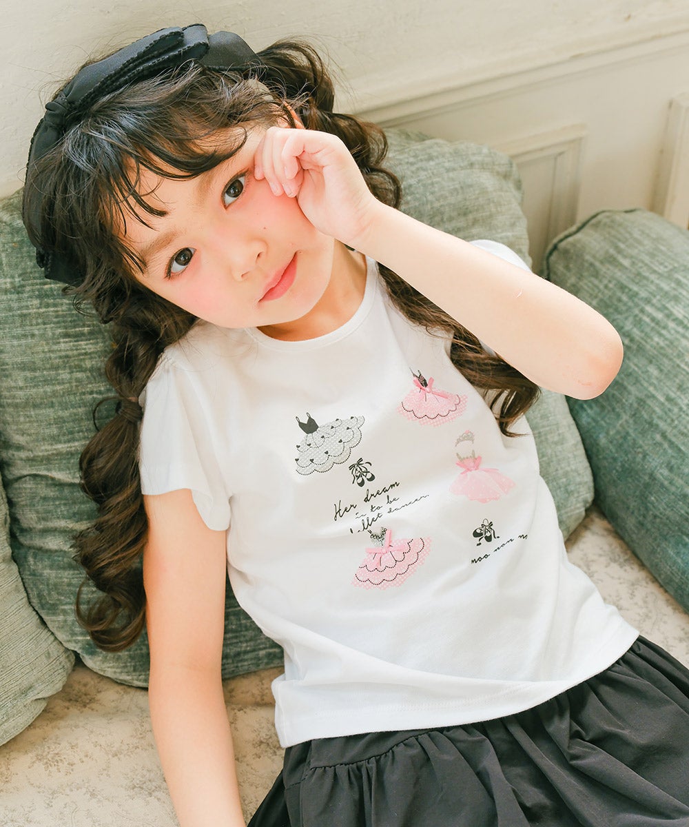 子供服 女の子 綿100％バレエプリントTシャツ