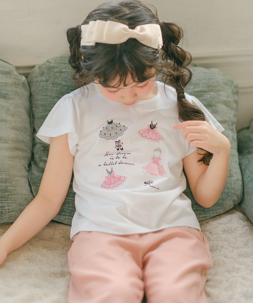子供服 女の子 綿100％バレエプリントTシャツ