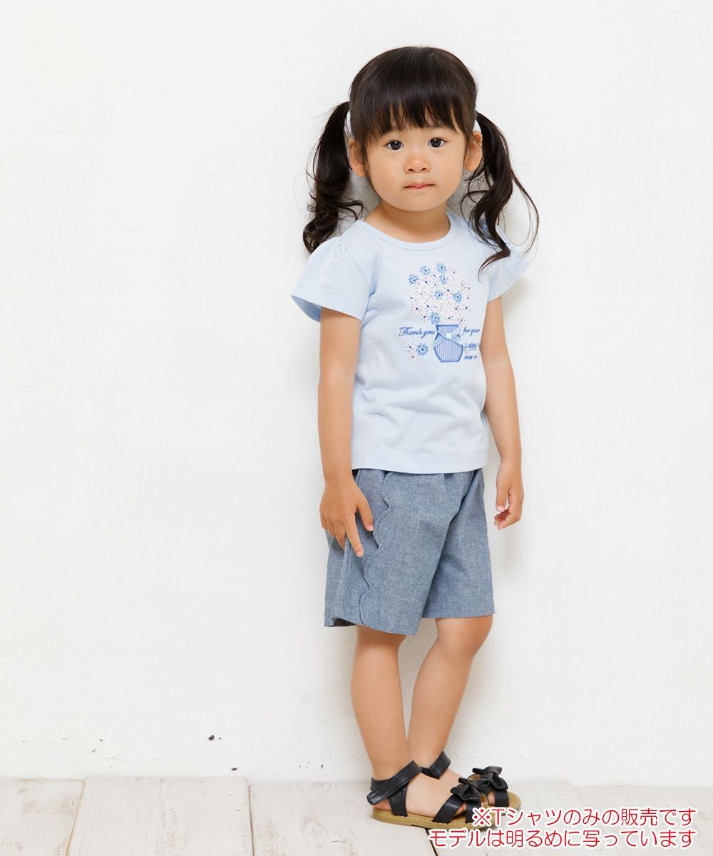 ベビー服 男の子 ベビーサイズ綿100％花モチーフプリントTシャツ ブルー(61) モデル画像全身