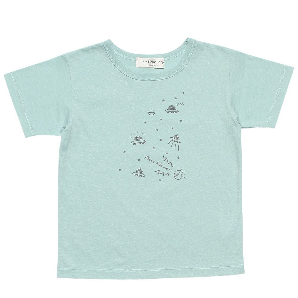 子供服 男の子 綿100％宇宙UFOプリントTシャツ グリーン(08) 正面