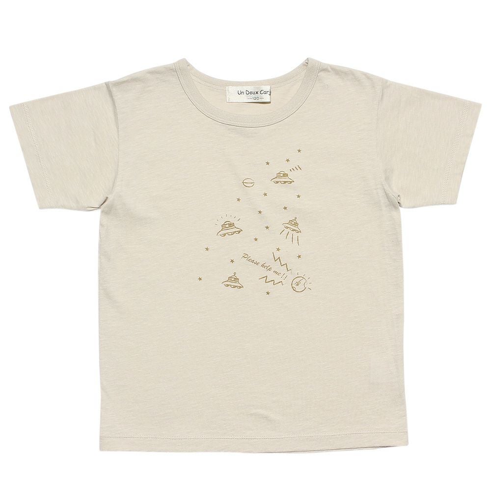 子供服 男の子 綿100％宇宙UFOプリントTシャツ ベージュ(51) 正面