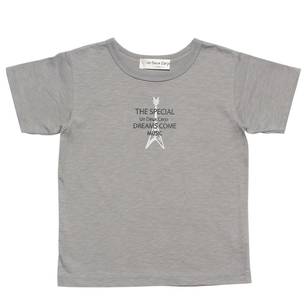 子供服 男の子 綿100％ギタープリント楽器シリーズTシャツ グレー(09) 正面