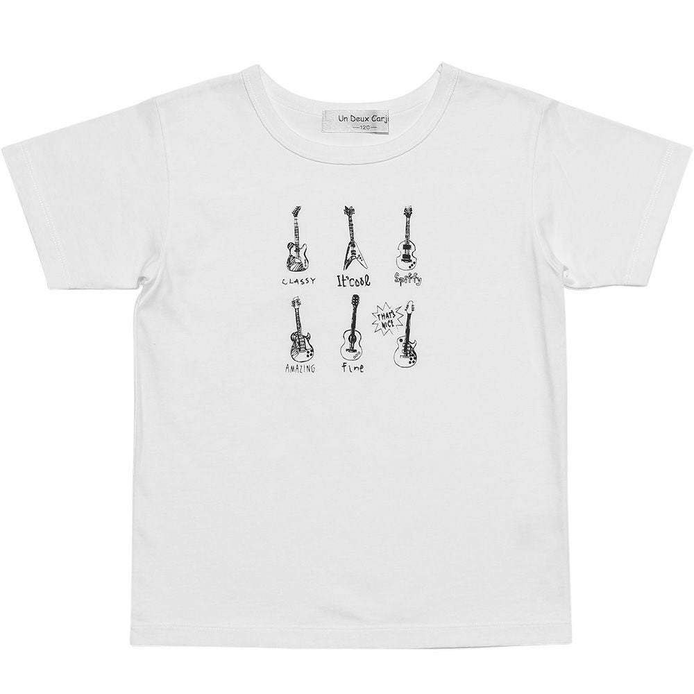 子供服 男の子 綿100％ギタープリント楽器シリーズTシャツ オフホワイト(11) 正面