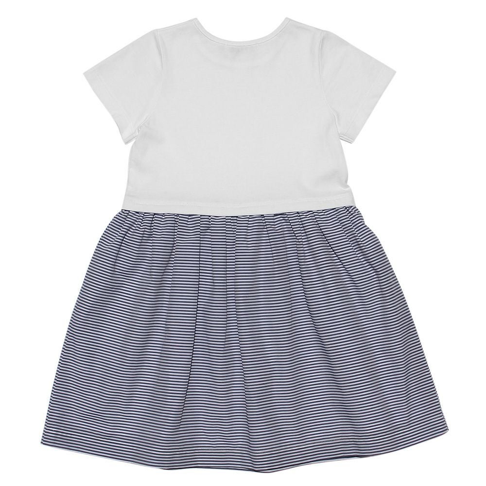 子供服 女の子 ボーダー柄リボン付きドッキングワンピース オフホワイト(11) 背面