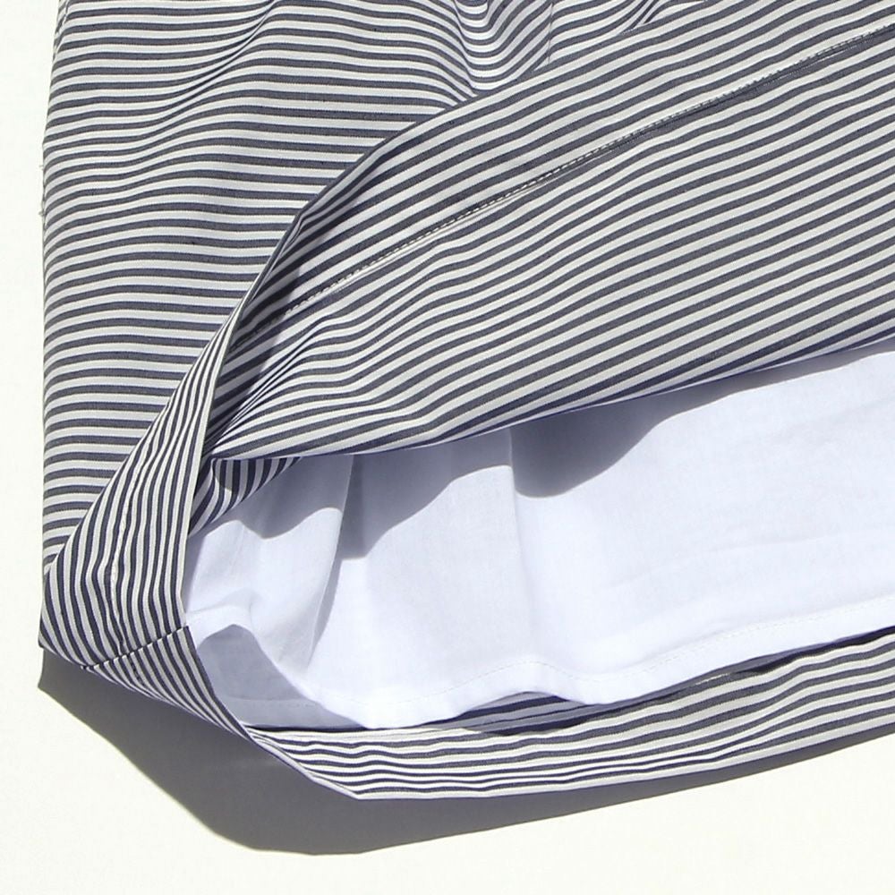 ベビー服 男の子 ベビーサイズボーダー柄リボン＆裏地付きドッキングワンピース ネイビー(06) デザインポイント2