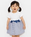 ベビー服 男の子 ベビーサイズボーダー柄リボン＆裏地付きドッキングワンピース オフホワイト(11) モデル画像アップ