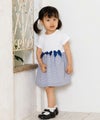 ベビー服 男の子 ベビーサイズボーダー柄リボン＆裏地付きドッキングワンピース オフホワイト(11) モデル画像3
