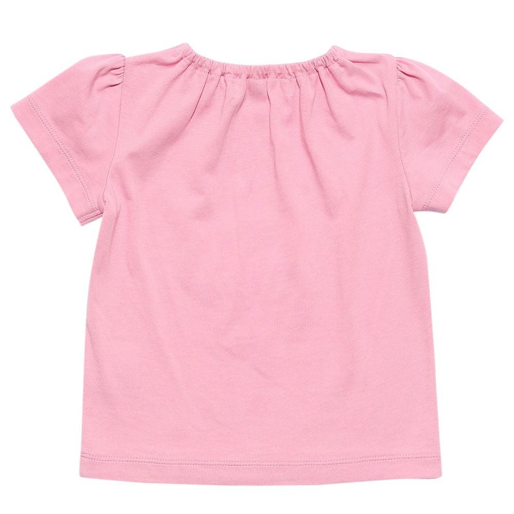 ベビー服 女の子 ベビーサイズ綿100％ネコアップリケつきTシャツ ピンク(02) 背面