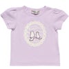 ベビー服 女の子 ベビーサイズ綿100％ネコアップリケつきTシャツ パープル(91) 正面