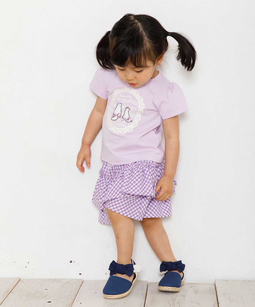 ベビー服 女の子 ベビーサイズ綿100％ネコアップリケつきTシャツ パープル(91) モデル画像4