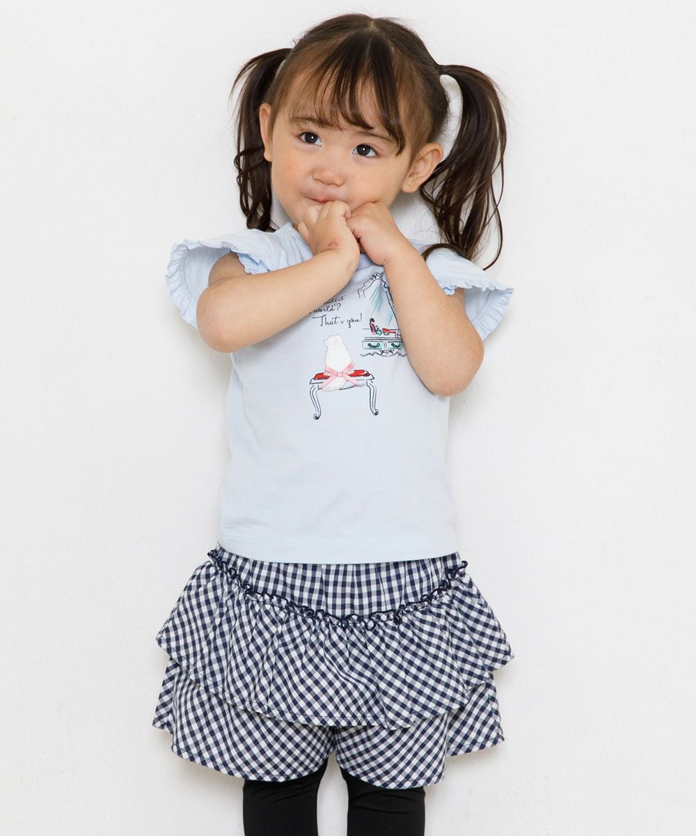 ベビー服 女の子 ベビーサイズ綿100％ドレッサー＆猫プリントフリルつきTシャツ ブルー(61) モデル画像3
