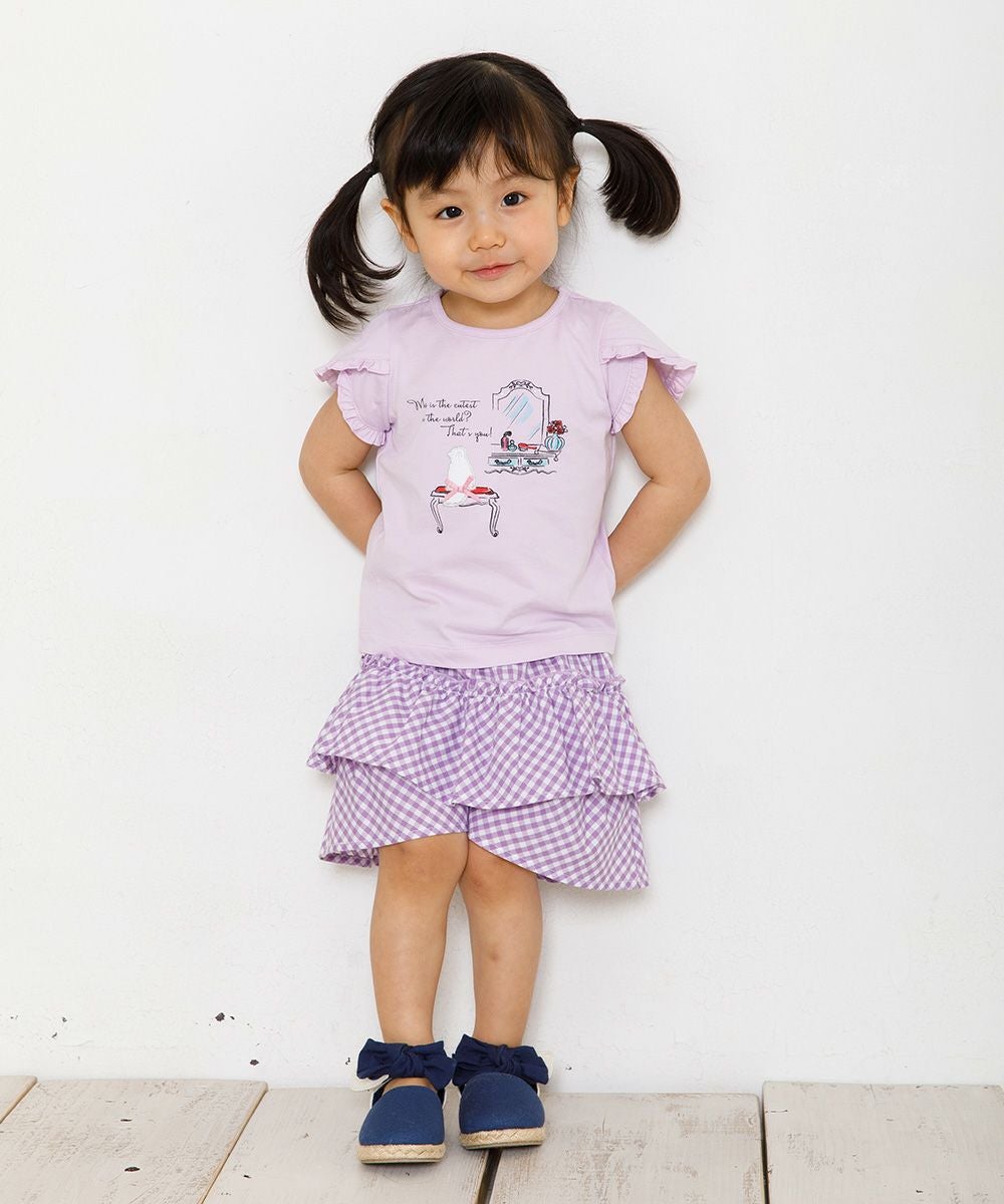 ベビー服 女の子 ベビーサイズ綿100％ドレッサー＆猫プリントフリルつきTシャツ パープル(91) モデル画像4