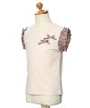 子供服 女の子 綿100％花柄リボンつき袖プリーツデザインTシャツ ピンク(02) トルソー斜め