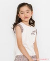 子供服 女の子 綿100％花柄リボンつき袖プリーツデザインTシャツ ピンク(02) モデル画像1