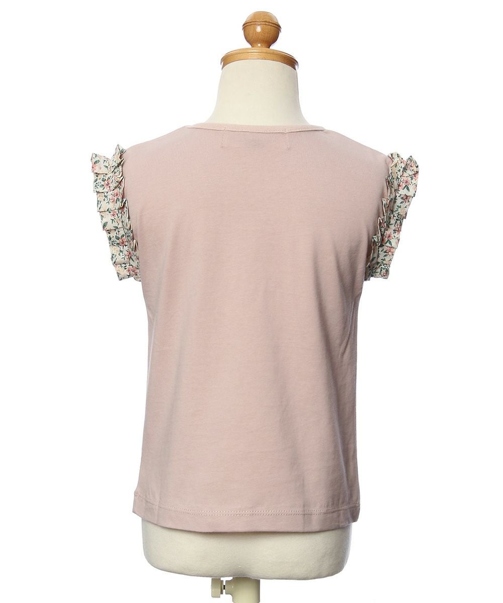 子供服 女の子 綿100％花柄リボンつき袖プリーツデザインTシャツ ベージュ(51) トルソー背面
