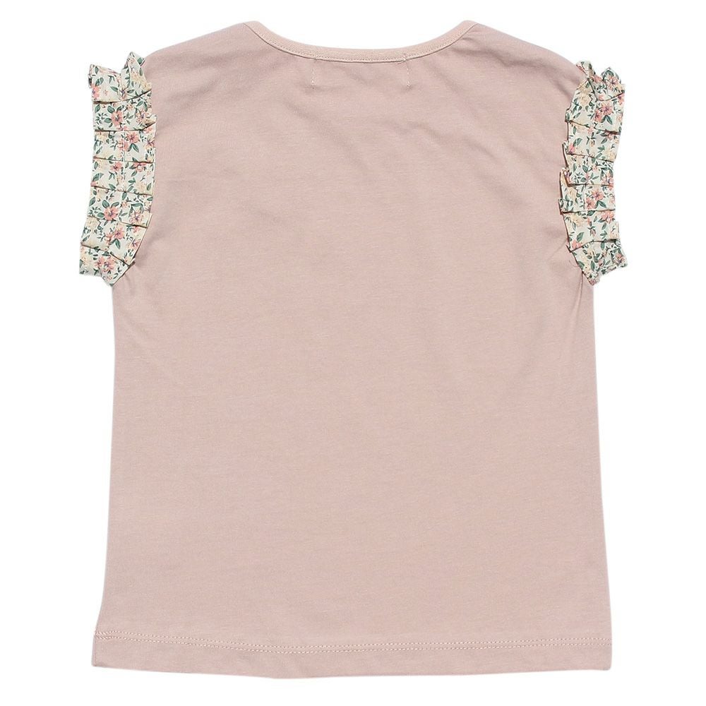 子供服 女の子 綿100％花柄リボンつき袖プリーツデザインTシャツ ベージュ(51) 背面