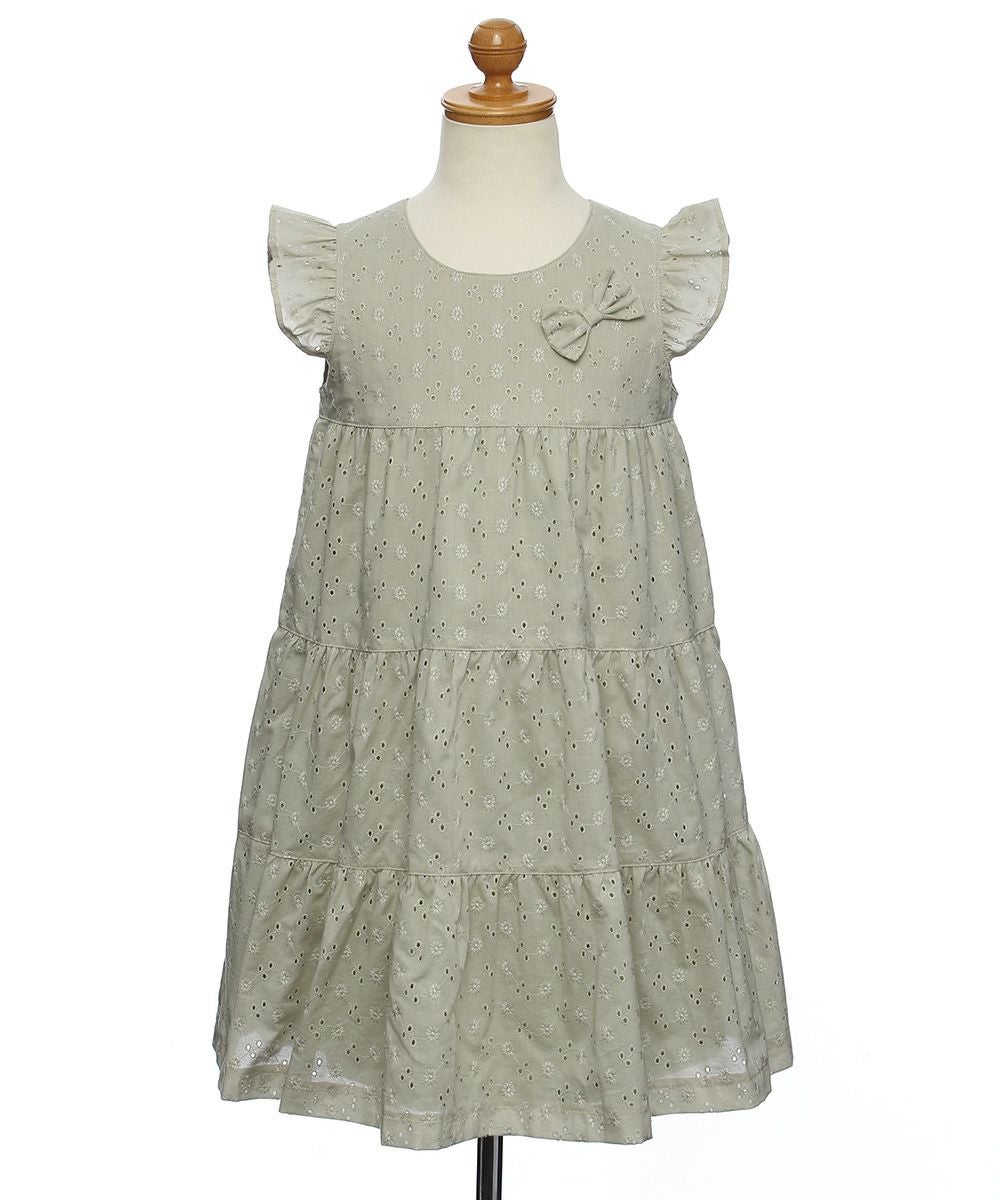 子供服 女の子 日本製綿100％花柄レース裏地付きワンピース グリーン(08) トルソー正面