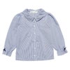 子供服 女の子 ストライプ柄リボン付きフリル袖ブラウス ネイビー(06) 正面