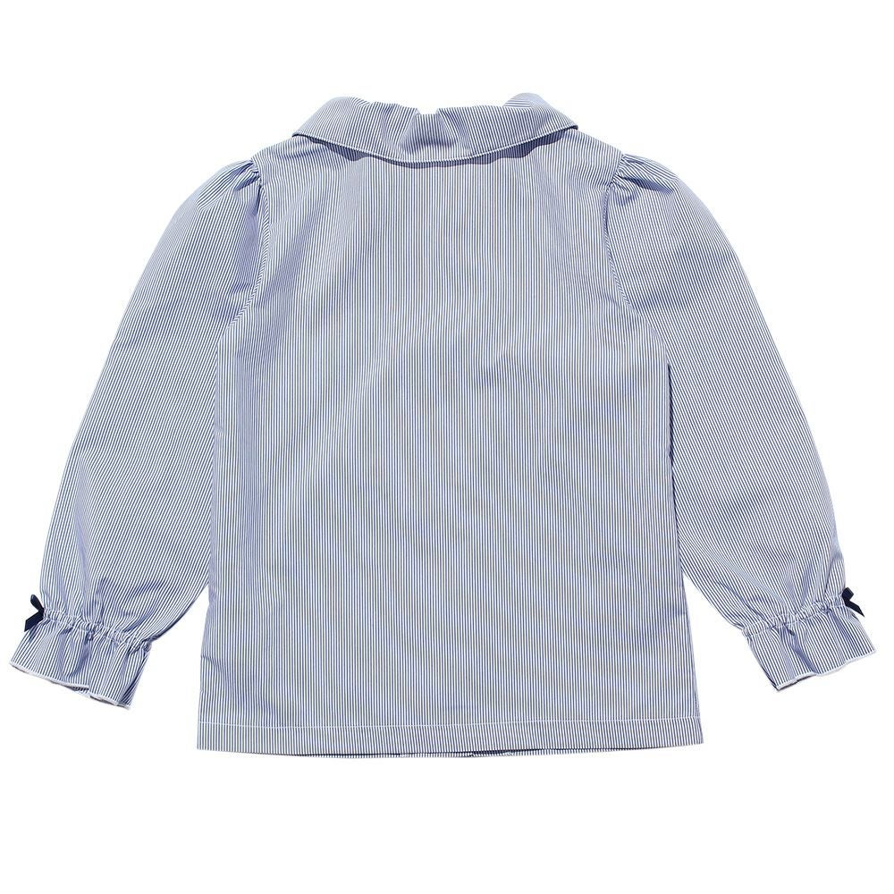 子供服 女の子 ストライプ柄リボン付きフリル袖ブラウス ネイビー(06) 背面