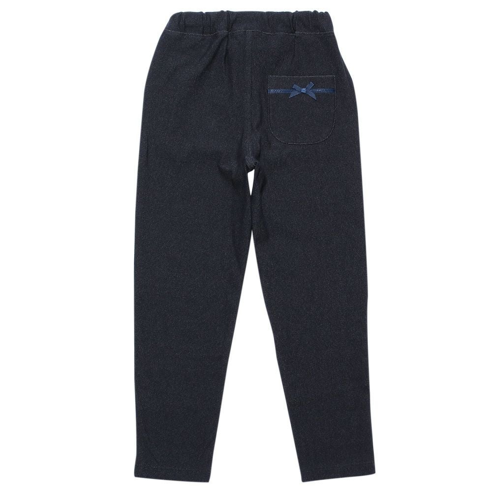 子供服 女の子 音符刺繍デニムニット10分丈パンツ ネイビー(06) 背面