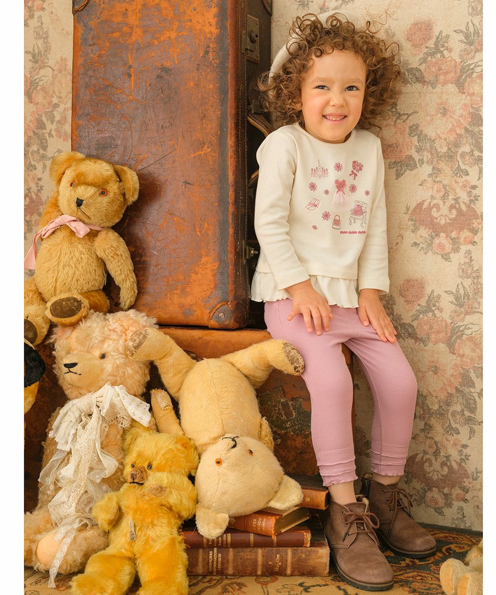 子供服 女の子 綿100％ドレス＆お花＆小物モチーフ刺繍Tシャツ アイボリー(12) モデル画像アップ