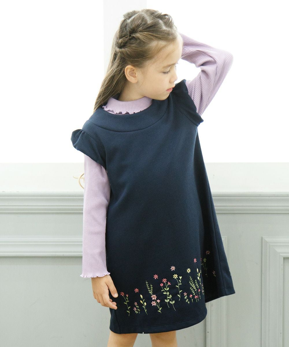 子供服 女の子 無地リブ生地インナーハイネックTシャツ ピンク(02) 背面