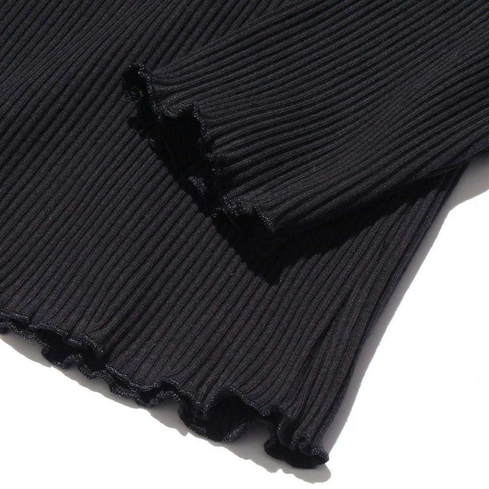 子供服 女の子 無地リブ生地インナーハイネックTシャツ 杢グレー(92)