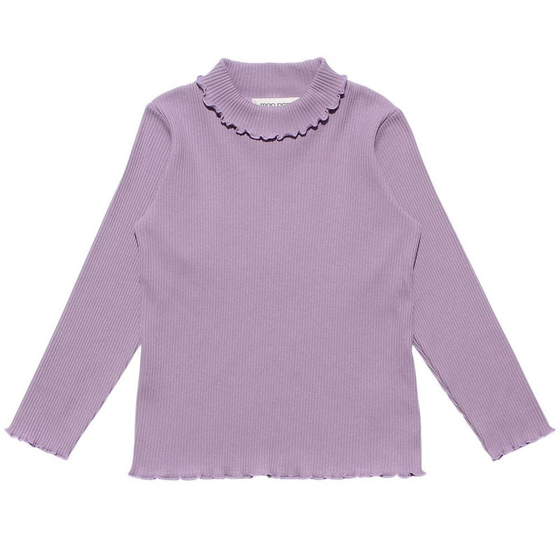 【女の子】小学生におすすめのおしゃれなプチプラ子供服 無地リブ生地インナーハイネックTシャツ