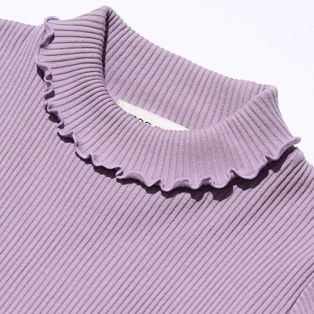 子供服 女の子 無地リブ生地インナーハイネックTシャツ パープル(91) モデル画像2