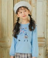 子供服 女の子 綿100％女の子モチーフ＆チェック柄ハート＆音符Tシャツ ブルー(61) モデル画像アップ
