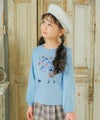 子供服 女の子 綿100％女の子モチーフ＆チェック柄ハート＆音符Tシャツ ブルー(61) モデル画像1