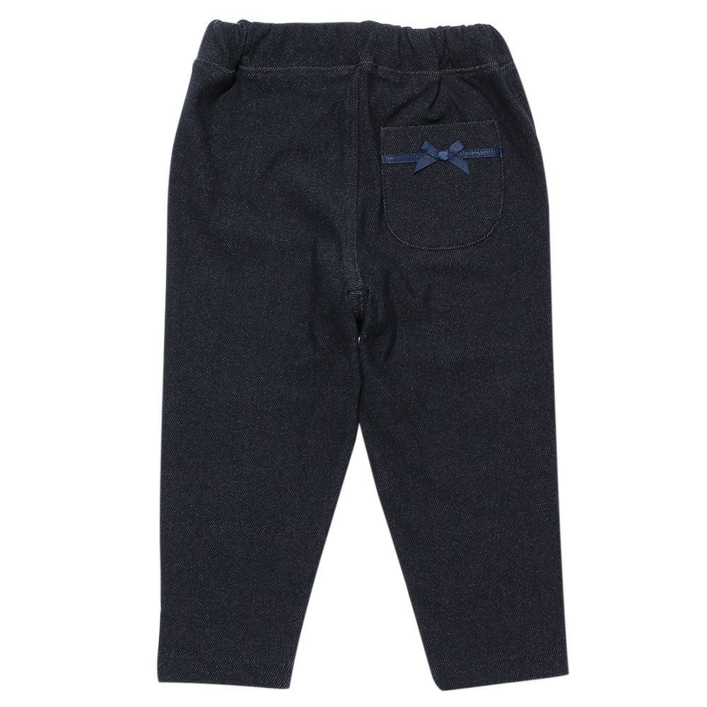 ベビー服 女の子 ベビーサイズ音符刺繍デニムニットパンツ ネイビー(06) 背面