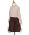 ベビー服 女の子 リブカットソーリボン付きドットチュールドッキングワンピース ピンク(02) トルソー斜め