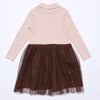 ベビー服 女の子 リブカットソーリボン付きドットチュールドッキングワンピース ピンク(02) 背面