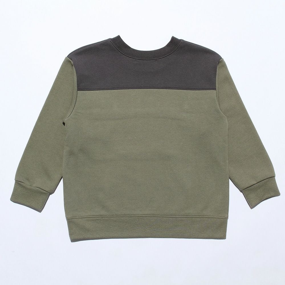子供服 男の子 ロゴプリント＆カンガルーポケット裏毛トレーナー カーキ(82) 背面