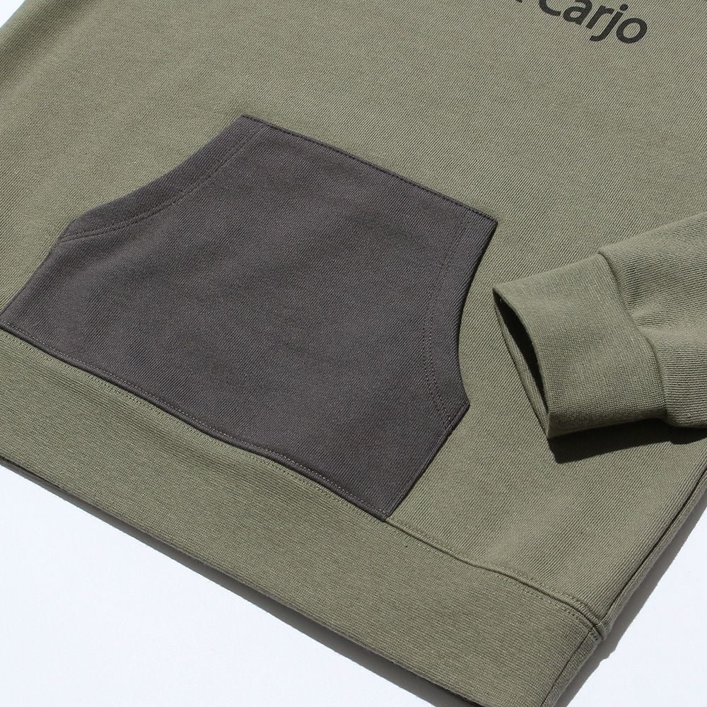 子供服 男の子 ロゴプリント＆カンガルーポケット裏毛トレーナー カーキ(82) デザインポイント2