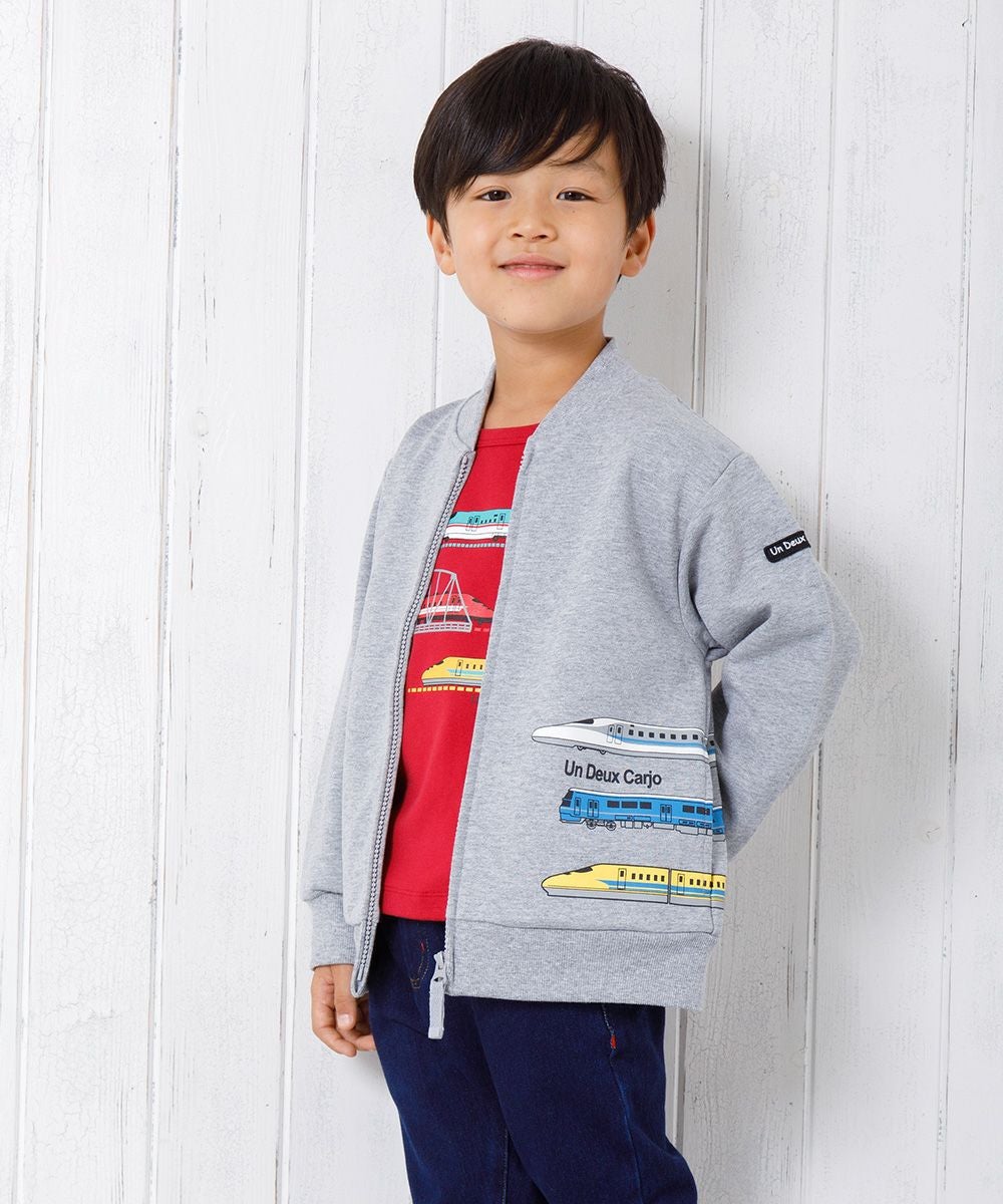 子供服 男の子 電車プリント乗り物シリーズ毛ジップアップジャケット 杢ｸﾞﾚｰ(92) モデル画像3